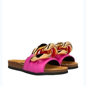 JW Anderson Chain Slide Fuchsia Pink Calfskin Leather Slide Sandals Sz 39 9 8.5